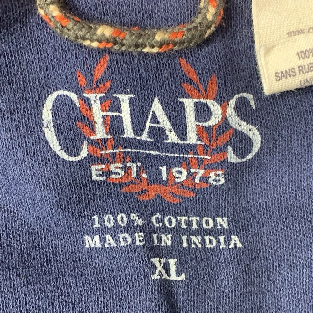 Chaps Henley Shirt Mens XL Navy Blue Long Sleeve Waffle Knit Cotton Thermal - Picture 2 of 6